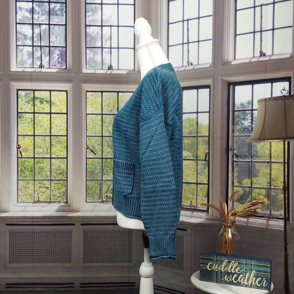 NWT SONOMA CROPPED BUTTON-UP CARDIGAN (WASHED BLUE / XL) - Picture 6 of 14